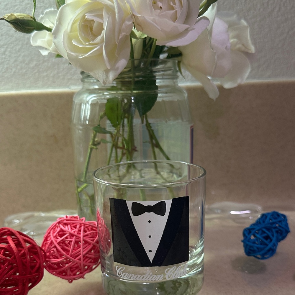 70’s vintage sophisticated Canadian Club tuxedo whiskey tumbler
